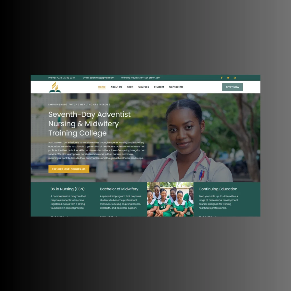 Preview of the SDA Nursing and Midwifery website project